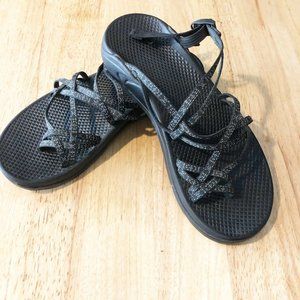 Chaco Zong X Ecotread Slide Sandals Womens 9 Black Gray Strappy Slip On Hiking